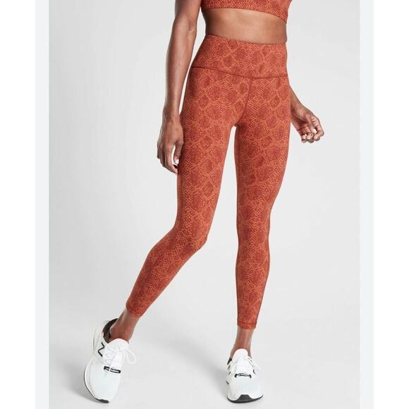 Athleta Ultimate Stash Pocket Snake 7/8 Tight Small Orange Brown Stretch - Picture 1 of 11
